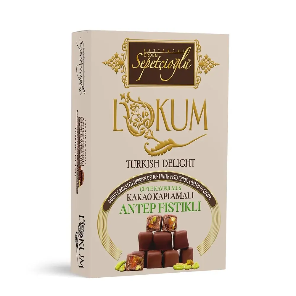 Kakao Kaplamalı Antep Fıstıklı Çifte Kavrulmuş Lokum 200G