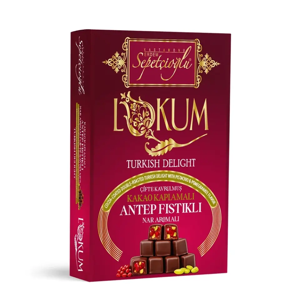 Kakao Kaplamalı Antep Fıstıklı Nar Aromalı Çifte Kavrulmuş Lokum 200G