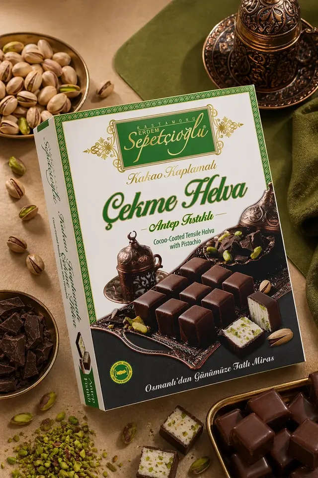 Kakao Kaplamalı Antep Fıstıklı Çekme Helva 80G