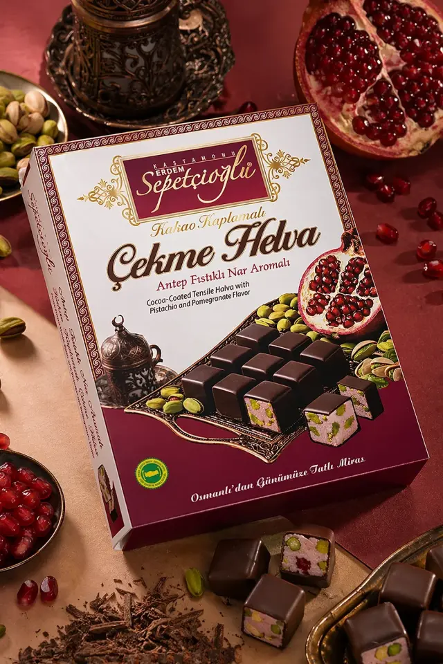 Kakao Kaplamalı Antep Fıstıklı Nar Aromalı Çekme Helva 80G